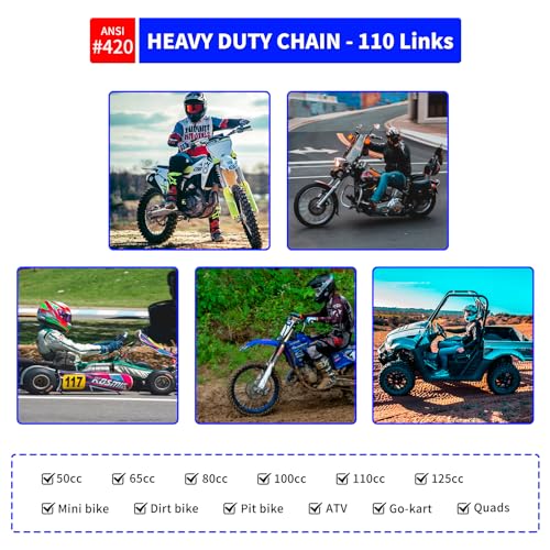 420 Dirt Bike Chain 110 Link with Chain Breaker, Motorcycle Drive Chain for 125cc Mini Bike ATV Pit Bike Go Kart, Heavy Duty 420 Roller Chain Fits for Hon da CRF80F, with 5 Free Master Links - size: 110 Links, style: #420 Chain