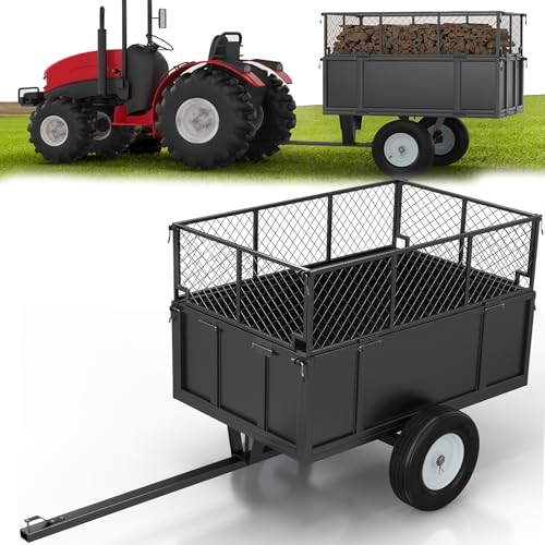 750-Lb Capacity Heavy Duty Utility Dump Cart – 17 Cu. ft. ATV/UTV Garden Trailer with Detachable Side Panels, All-Terrain Air-Filled Tires, Tow-Behind Yard Wagon for Lawn Mower, Tractor & Farm - Black
