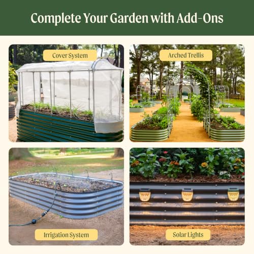 Vego garden 26" Extra Tall Raised Garden Bed Kits, 10 in 1 Modular Raised Planter Box for Vegetables Flowers Fruits Oval Metal Raised Garden Olive Green - color: Olive Green, size: 10 in 1