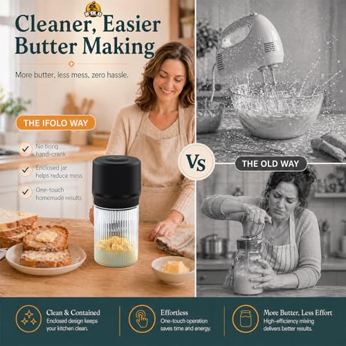 IFOLO Electric Butter Churn – One-Touch Butter Maker in 5–10 Mins, 34oz Glass Jar with High-Speed Brushless Motor, High-Speed Mixing for Creamy Results - color: Stripes