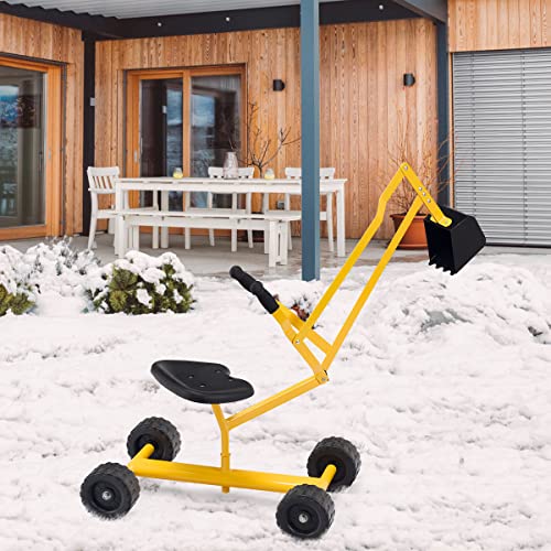 GLACER Kids Sand Digger with Wheels, Sandbox Excavator Crane with Rotatable Seat, Kids Ride on Swivel Digger for Dirt and Snow, Steel Digging Scooper Outdoor Play Toy - color: Yellow