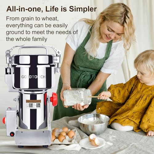 Goldtouch 1000g High-Speed Electric Grain Mill Grinder, 3000W 110V Stainless Steel Flour Mill Makes Gluten Free Flours, Grain Mill for Home and Commercial Use - size: 1000g