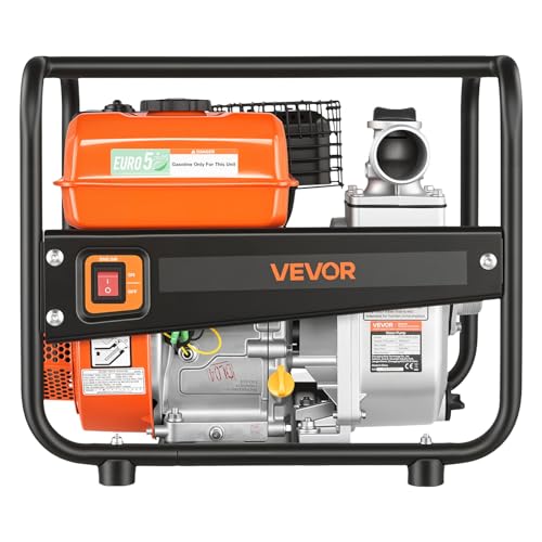 VEVOR Gas Powered Water Pump, 2 in, 158 GPM 7HP Semi Trash Water Transfer Pump Portable, Gasoline Engine with 25 ft Discharge Hose, Heavy Duty Frame, Cast Iron Impeller, for Irrigation, Ponds, Pools - size: 2in 7.0 HP 158GPM