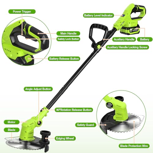 21V Cordless Weed Wacker String Trimmer Brush Cutter 2 Batteries