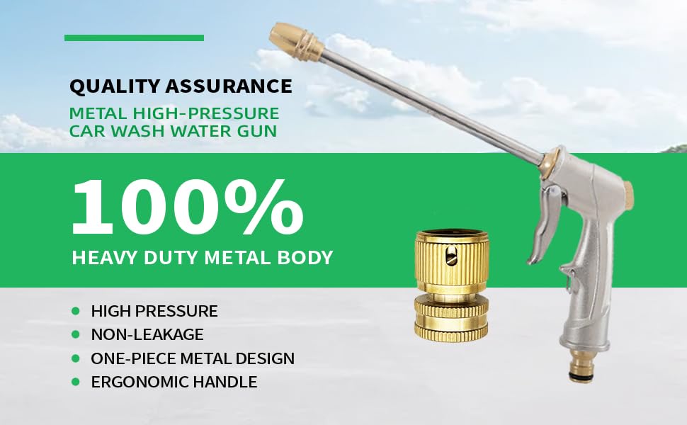 Long Rod Garden Hose Nozzle Heavy Duty metal Brass sprayer 360° Rotaing spray gun, fits 3/4” Garden Hose Thread,for Watering Plants,Lawn and Patio Cleaning,Car Washing,Showering Dogs&Pets