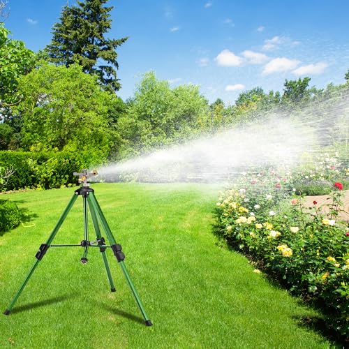 Pattiumo Sprinklers for Yard, 360° Tripod Sprinklers for Yard Large Area, 3/4" Connector Lawn Sprinkler, Adjustable Height 16-37”, Water Sprinkler for Lawn/Garden/Patio, 1Pack - style: 1 Pack