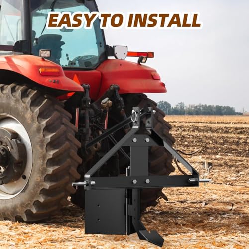 3 Point 2 Inch Trailer Hitch Receiver,Heavy Duty Tractor Drawbar Adapter with a Dedicated trenching Blade and Dual plow Blades for Subcompact Tractors,Farm Equipment Towing Ball Hook,Black