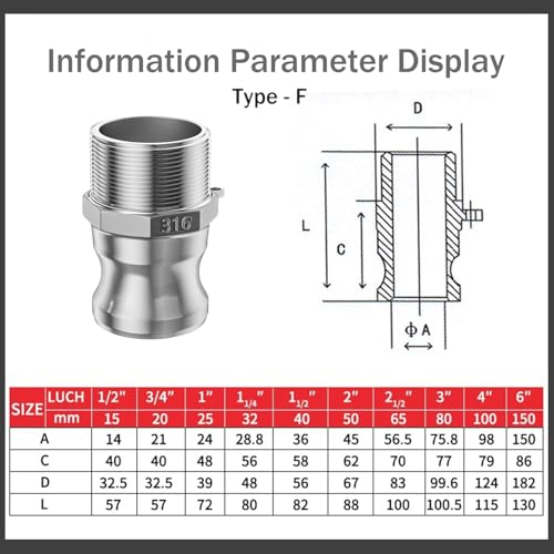 316 Stainless Steel 1" Camlock Fitting,Male & Female Thread - size: Cam lock 1" Type D + Type F