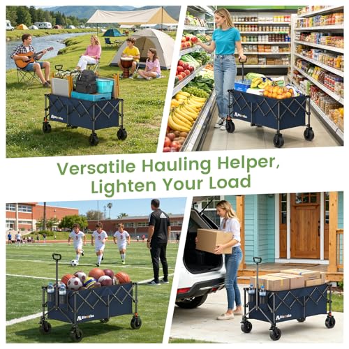 Blomoba Collapsible Wagon Cart, Folding Cart with 330LBS Capacity, Blue - color: Blue