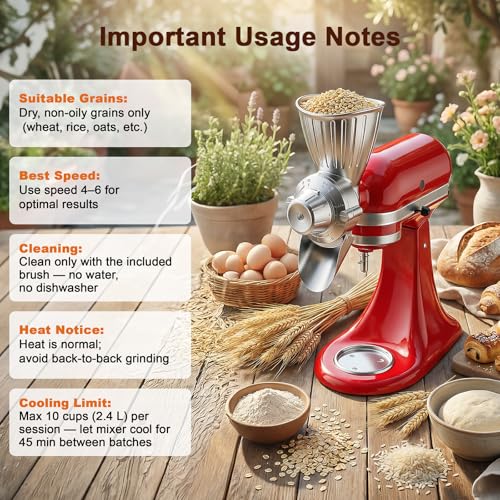 FOCOLLK Grain Mill Attachment for KitchenAid, 9 Levels Flour Mill Grinder | Food-Grade All-Metal Flour Mill for KitchenAid, Dry Low-Oil Grains, Wheat, Oats, Corn, Millet, Coffee Beans