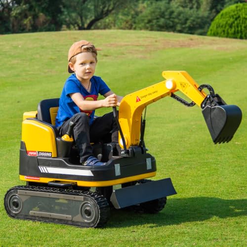 JOYLDIAS 360 Degree Rotating Ride On Excavator and Bulldozer - color: Yellow