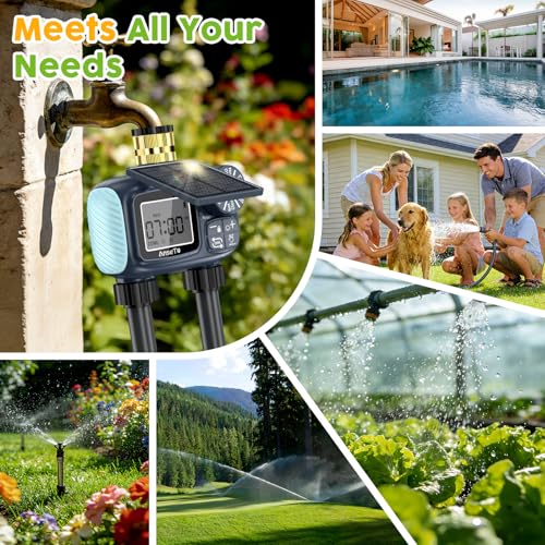 Solar Sprinkler Timer,2 Zone Brass Inlet Water Timer for Garden Hose