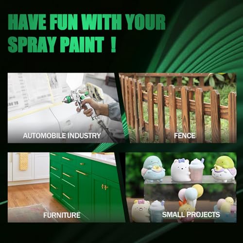 HVLP Spray Gun with 10x 650ML Disposable Paint Cups, 4 Nozzles,1.4/1.7/2.0/2.5mm, Automotive Paint Guns Gravity Feed Air Spray Gun Kit with Air Compressor for Cars, Furniture, Fence, DIY - color: Green