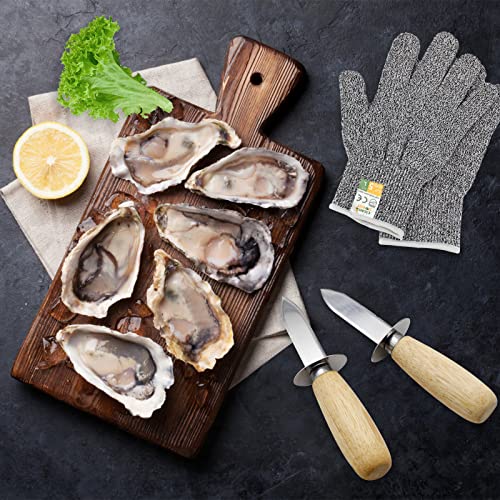 MYBMHTNB Oyster Shucking Knife Set of 2 Stainless Steel Oyster Knifes and 2 Pairs Level 5 Cut-Resistant Gloves,Oyster Knives Suitable for All Kinds of Shells and Oysters Shucking - color: oyster shucking knife-M+L