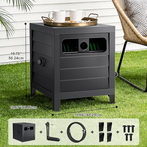 Metal Garden Hose Reel Box, Heavy Duty 150Ft 5/8" Large Capacity Hose Storage Deck Box with Hose Guide, 6Ft Leader Hose, Leak-Proof Aluminum Water Connection, Manual Crank Handle (Dark Brown) - color: Dark Brown