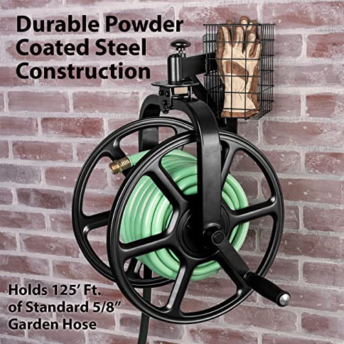 Liberty Garden 712-B Single Arm Navigator Multi-Directional Garden Hose Reel, Holds 125-Feet of, 5/8-Inch, Black - style: Single Arm, Black