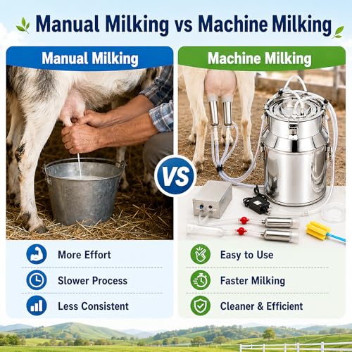 Electric Milking Machine for Goats and Cows, 14L Portable Cow Milker Machine Pulsating Design with Adjustable Stainless Steel Milk Can and Silicone Tubing, Suitable for Small Farms and Home Use