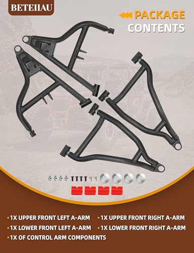High Clearance Front Upper & Lower A-Arms Kit for 2017–2020 Polaris RZR S 900 & 2017–2018 RZR 4 900, Forward Offset Suspension Arms, Heavy-Duty Steel, Wrinkle Black Powder Coated - size: Front
