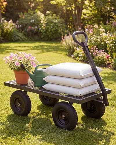 GarveeTech 1200LBS Heavy Duty Steel Garden Cart, Garden Wagon Cart on Wheels, Metal Yard Utility Wagon with Removable Mesh Sides, 13" All Terrain Tires, 180° Rotating Handle for Lawn, Garden, Farm - color: Gray