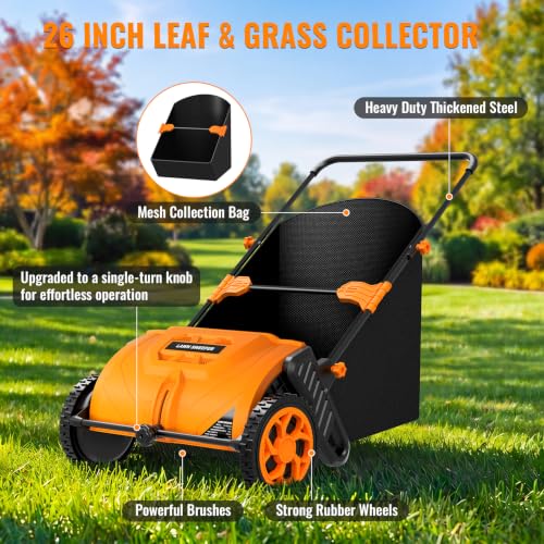 26 Inch Push Lawn Sweeper, 3.8 Cu. ft Grass Cutter, Hopper Bag
