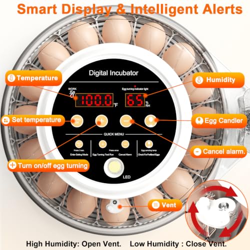 Upgraded Egg Incubator for Hatching Eggs, 12 Egg Capacity with Automatic Egg Turner, Temperature & Humidity Control, LED Egg Candler, Chick Incubator for Chicken, Duck & Quail Eggs