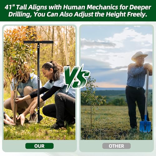 2 in 1 Hand Drill Auger Post Hole Digger, 4" x 42" Manual Garden Spiral Drill with T Shaped Handle for Digging Planting Bulb Bedding