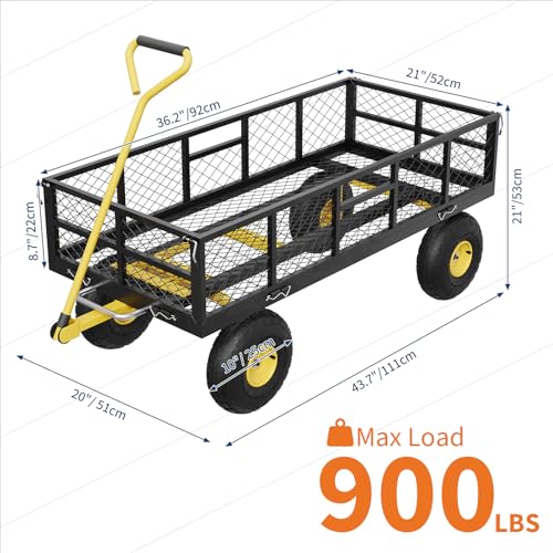 900 lb Heavy Duty Steel Garden Dump Cart, Utility Yard Wagon - Removable Mesh Sides - 10" Pneumatic Tires - 180° Swivel Handle - Outdoor Lawn & Farm Hauling - Black/Yellow, TC1840-3 - color: Black