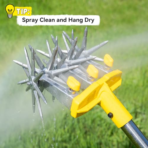 Rotary Cultivator Garden Tool with Extra-Large Tines, 74-Inch Long Handle Manual Tiller Cultivator, Heavy-Duty Rotary Hand Tiller for Soil Mixing, Reseeding Grass, Gardening, Lawn Care