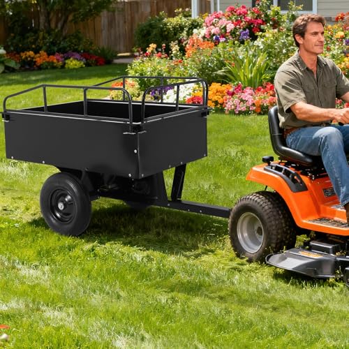 750 LBS Heavy‑Duty Dump Cart, 13.5 Cu.ft Steel Lawn Mower Trailer & Garden Trailer, Quick‑Release Dumping ATV Dump Trailer & Garden Utility Cart for Yard Work, Landscaping, Farm & Lawn Mower Towing
