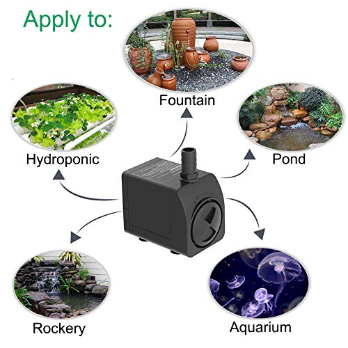 Knifel 300GPH Submersible Water Pump 5.2ft High Lift for Fountains | Ultra-Quiet with Over Heating Protection, Perfect for Hydroponic, Small Pond, Aquarium, Fountain Outdoor - size: 300GPH