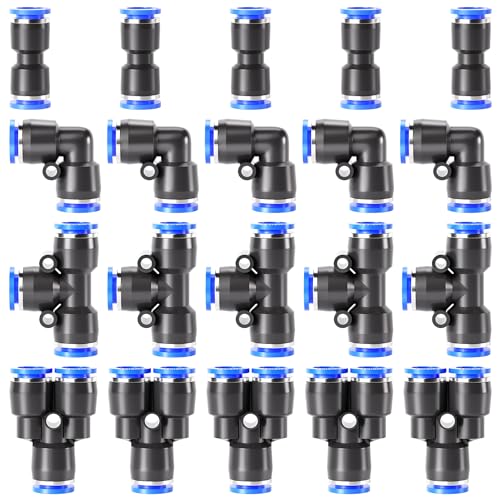 TAILONZ 3/8" Push to Connect Fitting Splitters+Elbows+Tees+Straights 20pcs - color: Blue, size: 3/8"OD/20PCS