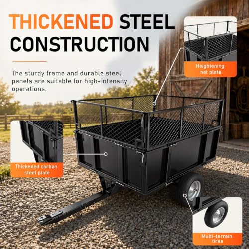 Heavy Duty 1500 lbs Steel Utility Trailer, Dump Quick Pull-Behind Yard Cart