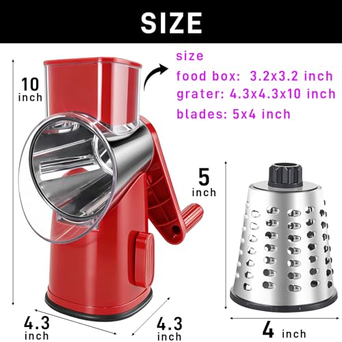 Weltonhm 4 in 1 Large Rotary Cheese Grater Hand Crank (red, 4 Graters) - color: Red, size: 4 Graters