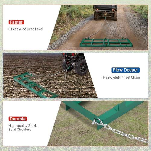 Heavy Duty Steel Driveway Drag Harrow – 96" Wide with Chain System, Tow-Behind Lawn Leveler Grader for ATV, UTV, Tractor, Mower – Ideal for Dirt, Sand, Landscape – Chain ATV - 96 inches - size: 96 in
