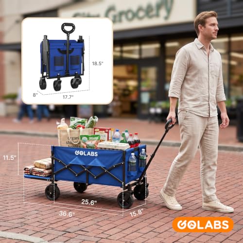 Golabs WA1 Collapsible Folding Wagon Cart, Max 220lb Load, Expands to 100L - color: Wa1 Blue