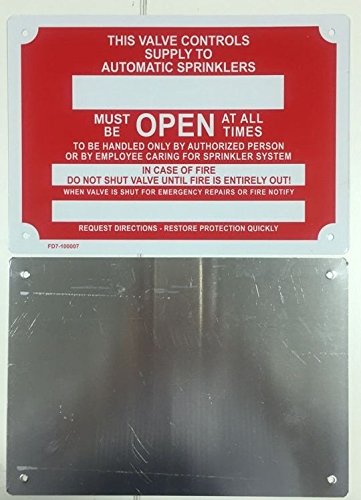Shut Off Valve - This Valve Controls Supply to Automatic, Fire Sprinkler Sign, 10" x 7" (Aluminium,RED).