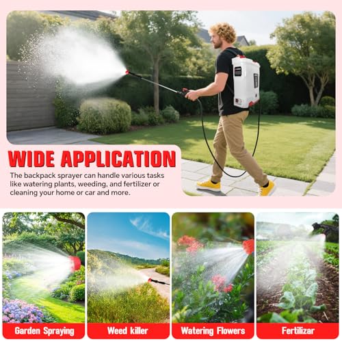 Battery Powered Backpack Sprayer Compatible with Milwaukee 18V Battery,5.3 Gallon,100 PSI Electric Garden Sprayer, Weed Lawn Sprayer with Telescopic Wand & 4 Nozzles,for Lawn and Garden(No Battery)