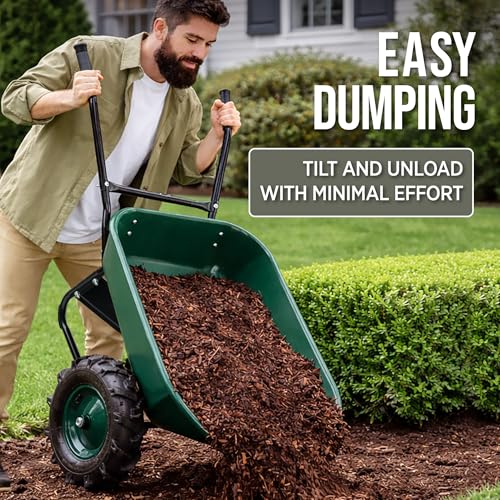 Best Choice Products Dual-Wheel Wheelbarrow Garden Cart - 500 lb Capacity, Extra-Large Wheels, Built-in Stand, for Yard, Garden & Landscaping - Green - color: Green