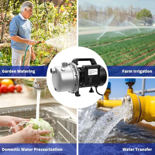 LANCHEZ 1 HP Shallow Well Pump, 1500 GPH Stainless Steel Garden Irrigation Pump, 115V Water Transfer Pump, Water Booster Jet Pump for Home Garden Lawn Farm, Jet black - color: Jet Black