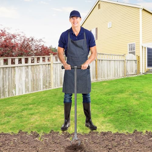 Dolibest Manual Twist Tiller, All-Steel Garden Claw Cultivator with 4 Curved Claws and Soft Rubber Handle, Hand Tiller Garden Claw for Gardening Bed and Plant Box (39'') - color: Manual Twist Tiller with T-Shape 2