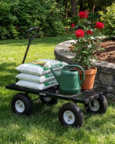 Garvee Versatile Outdoor Utility Cart - 800LBS Heavy-Duty, 10" All-Terrain Pneumatic Tires, Easy Maneuverable Lawn Cart with Removable Mesh Panels for Gardening & Landscaping, Black - color: Black