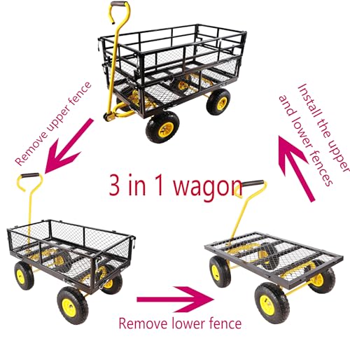 with a Four-Wheeled Trailer with a Double-Deck Detachable Side,The Steel Multifunctional Heavy-Duty net car can be Used in Farms,Warehouses and Other Places. - color: Yellow+black