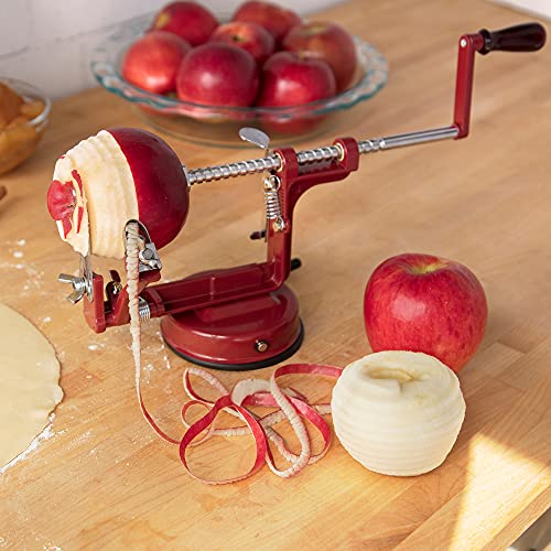 Apple Peeler and Corer, Durable Heavy Duty Chrome Cast Iron, Suction Base - color: Red