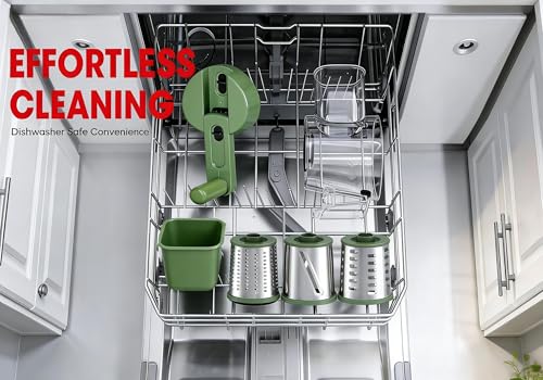 Rotary Cheese Grater Hand Crank with Foldable Handle, Three Blades - color: Green