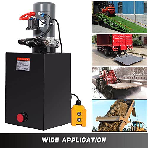 Hydraulic Power Unit 10 Quart Double Acting Hydraulic Pump DC 12V Power Unit Metal Reservoir for Car Lifting Dump Trailer