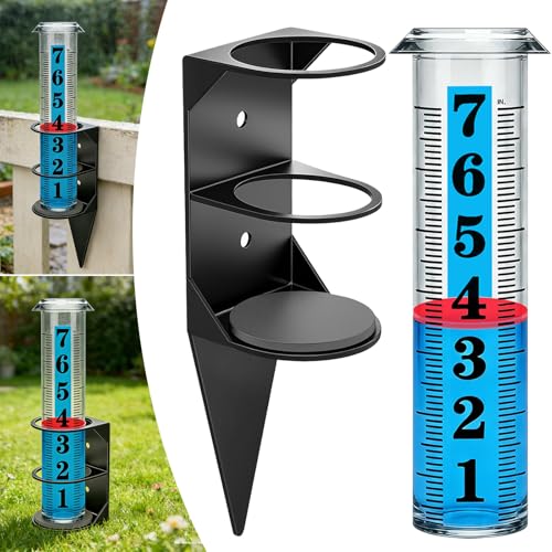 YZDTECH Rain Gauge Outdoor, 7" Easy to Read Rain Measure Gauge with Red Float, Rain Gauges Outdoors Best Rated with Metal Rack Holder, Large Freeze Proof Plastic Replacement Tube for Yard Garden - color: Metal rain gauge style 1