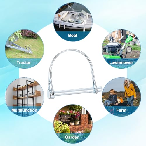 PATIKIL Trailer Coupler Pin 5/16"x2", 10 Pcs Wire Lock Safety Shaft Locking Round Pto Pins for Farm Trailers Lawn Hitches Garden Tractor Kayak Boat, Silver (8x50mm) - size: 5/16"x2"