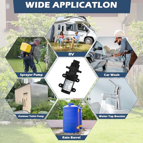 VerRich DC 12V Water Pump 116PSI 8 Bar Diaphragm Pump with Pressure Switch 4L/Min 1GPM High Pressure Pump 3/8" 10mm Connector with 2 Adjustable Hose Clamp for Water taps,Motorhome,Caravan - style: Diaphragm