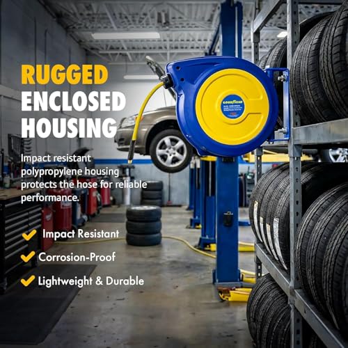 Goodyear Retractable Air Hose Reel with Safety-Speed Control, 3/8" x 50 FT - color: Safety-speed Control