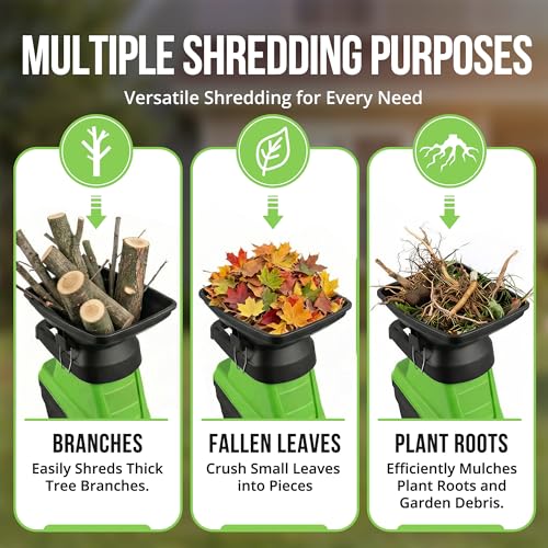 Electric Wood Chipper, 15 Amp Electric Leaf mulcher & Shredder, 1.8 Inch, 4000RPM with 50L Collection Bag, Ideal for Yard Waste, Leaves and Branches Easy Clean Up